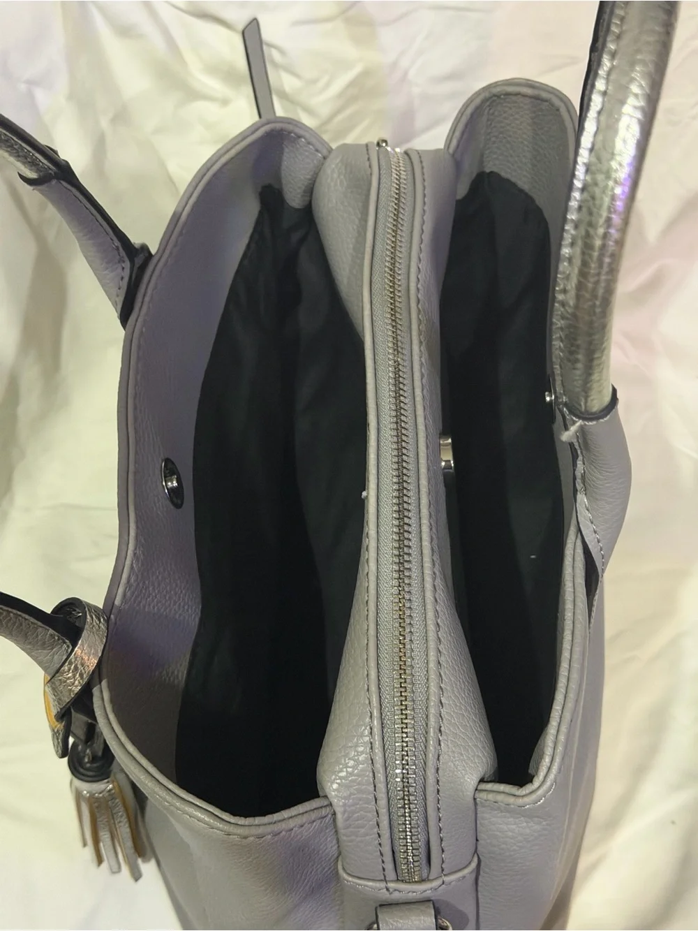 Anne Klein Gray Satchel with Metallic Tassel Accent